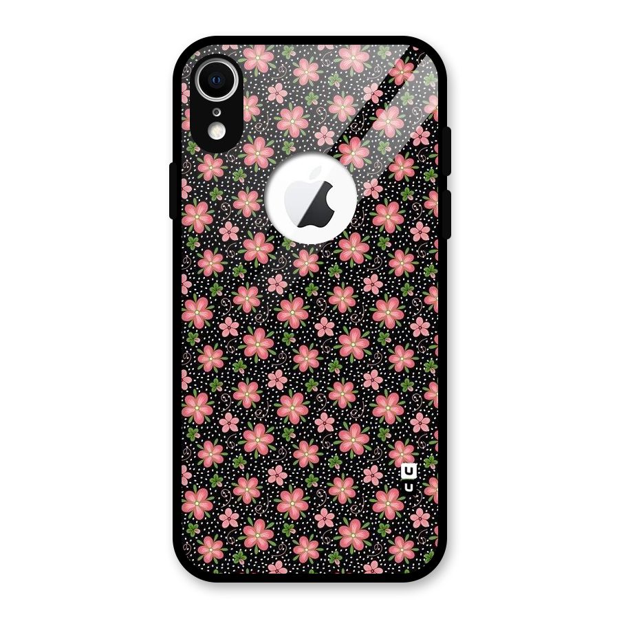 Cute Tiny Flowers Glass Back Case for iPhone XR Logo Cut