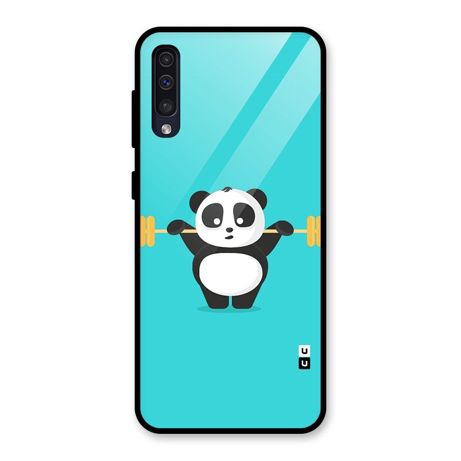 Cute Weightlifting Panda Glass Back Case for Galaxy A50