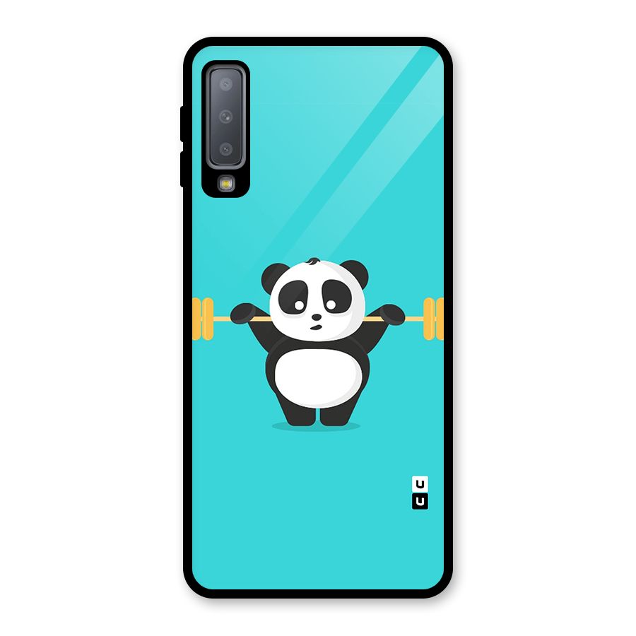 Cute Weightlifting Panda Glass Back Case for Galaxy A7 (2018)