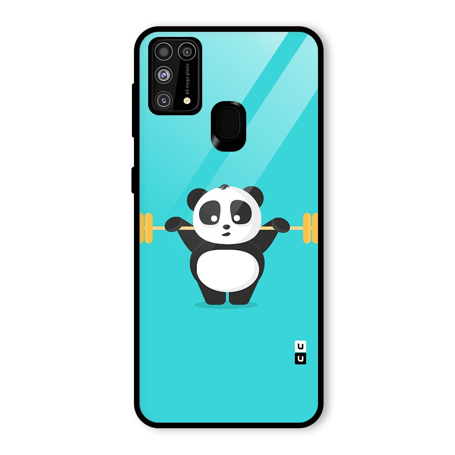 Cute Weightlifting Panda Glass Back Case for Galaxy F41