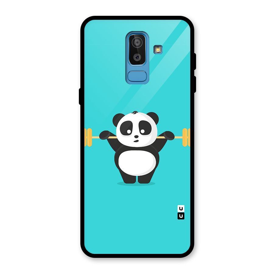 Cute Weightlifting Panda Glass Back Case for Galaxy J8