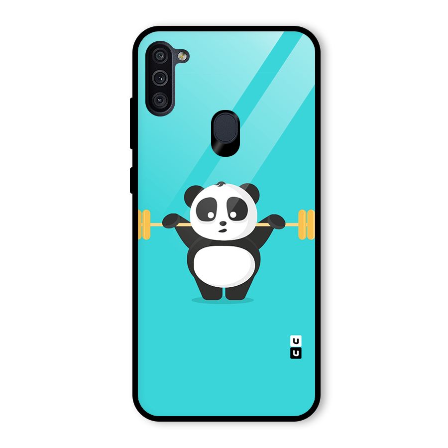 Cute Weightlifting Panda Glass Back Case for Galaxy M11
