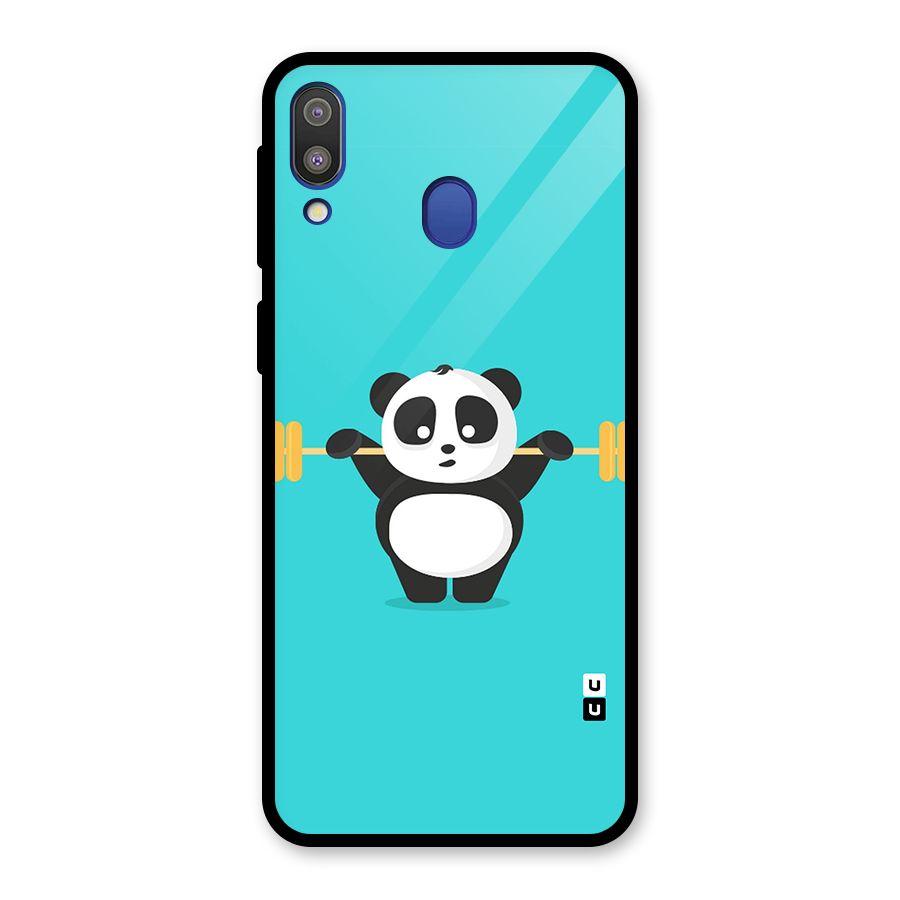 Cute Weightlifting Panda Glass Back Case for Galaxy M20