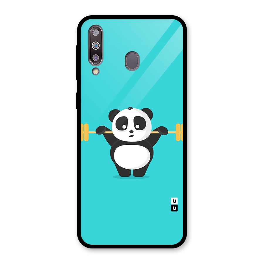Cute Weightlifting Panda Glass Back Case for Galaxy M30