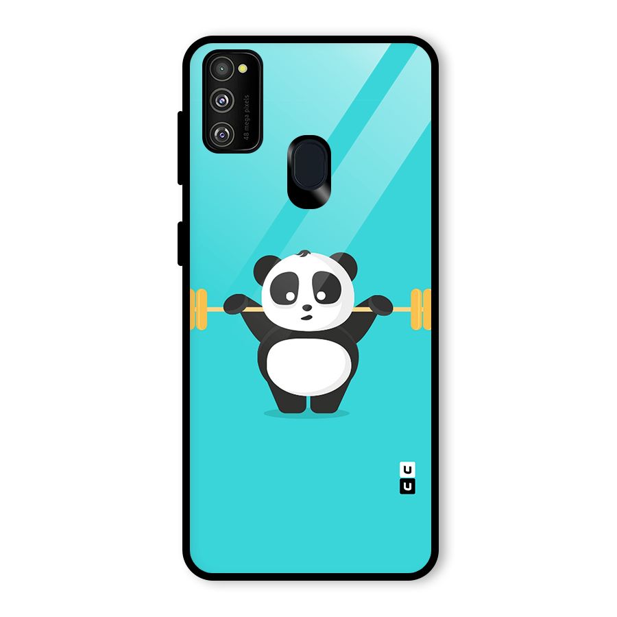 Cute Weightlifting Panda Glass Back Case for Galaxy M30s