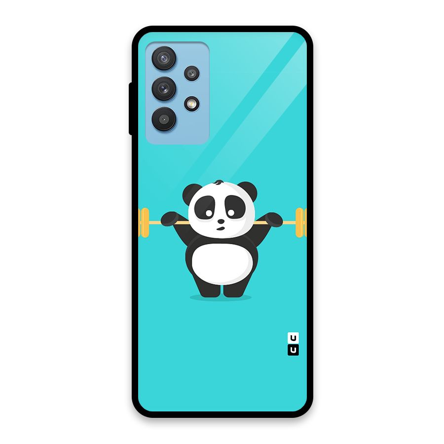 Cute Weightlifting Panda Glass Back Case for Galaxy M32 5G
