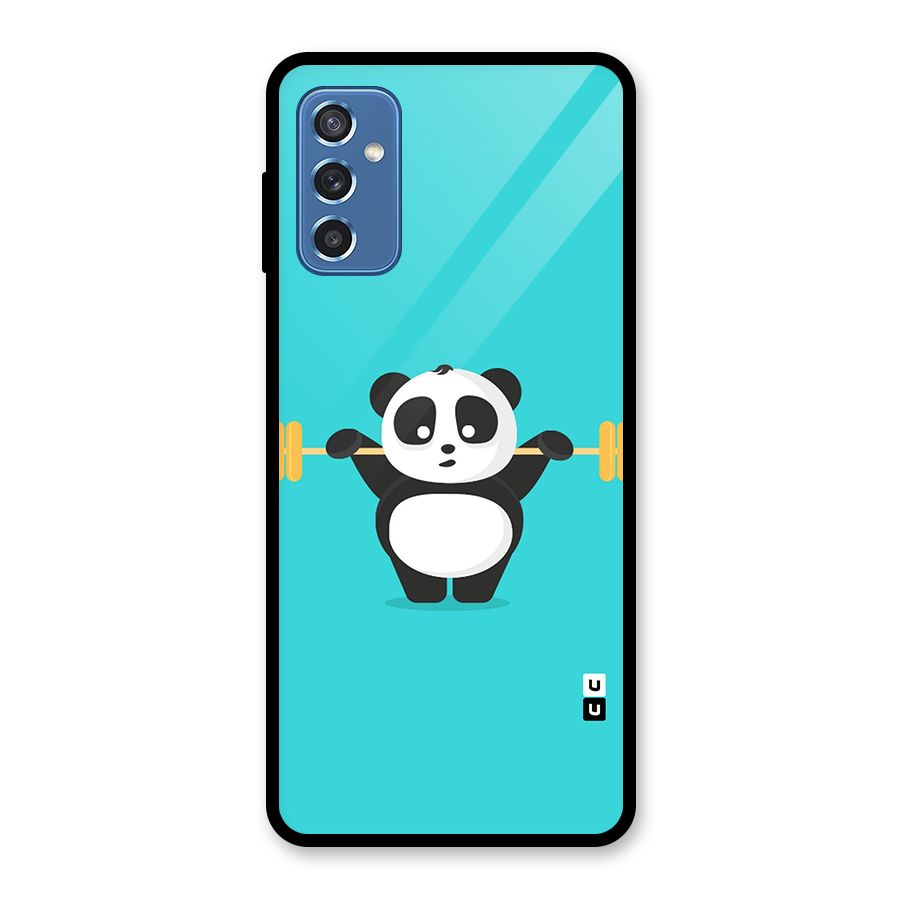 Cute Weightlifting Panda Glass Back Case for Galaxy M52 5G