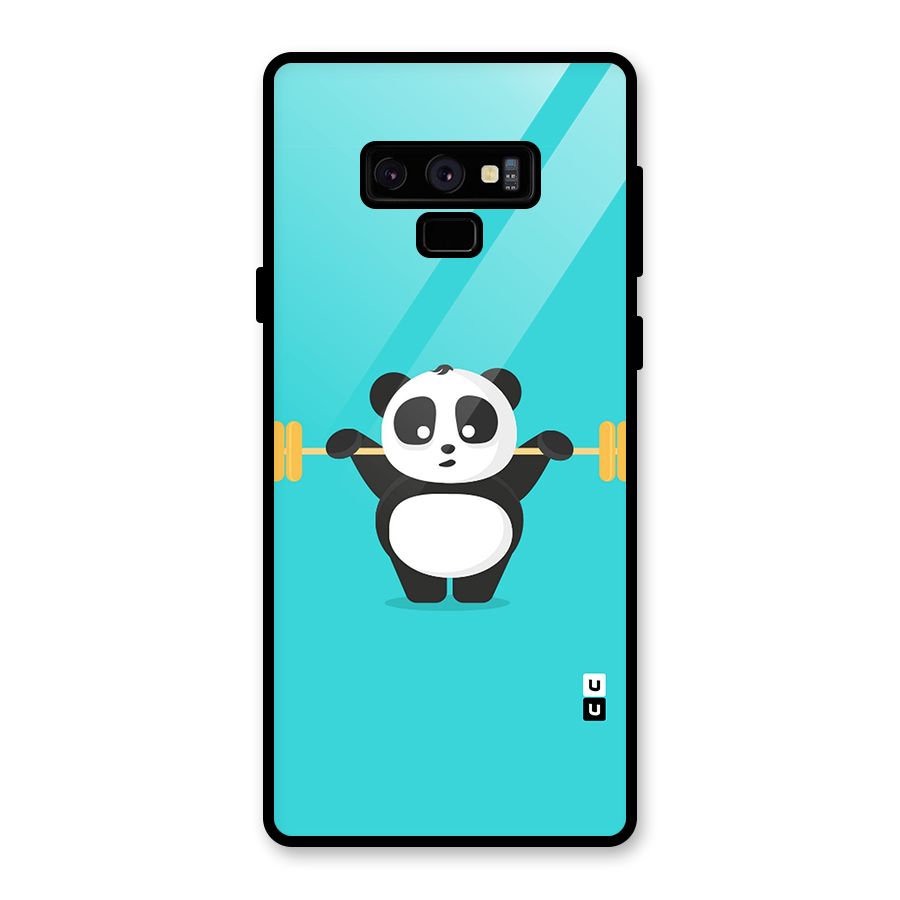 Cute Weightlifting Panda Glass Back Case for Galaxy Note 9