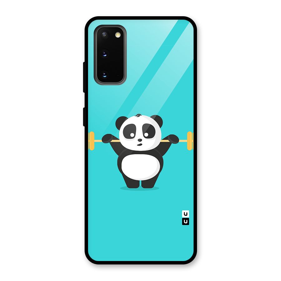 Cute Weightlifting Panda Glass Back Case for Galaxy S20