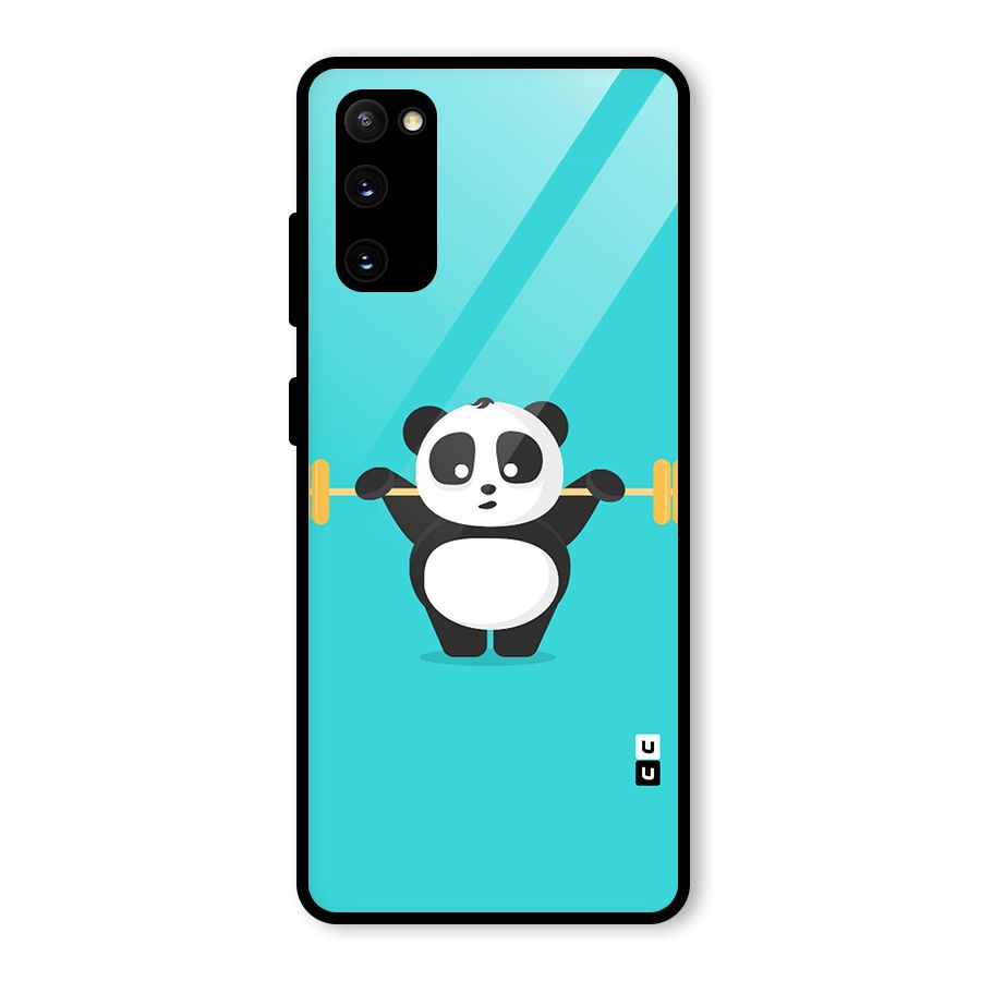Cute Weightlifting Panda Glass Back Case for Galaxy S20 FE