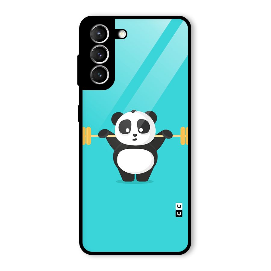 Cute Weightlifting Panda Glass Back Case for Galaxy S21 5G