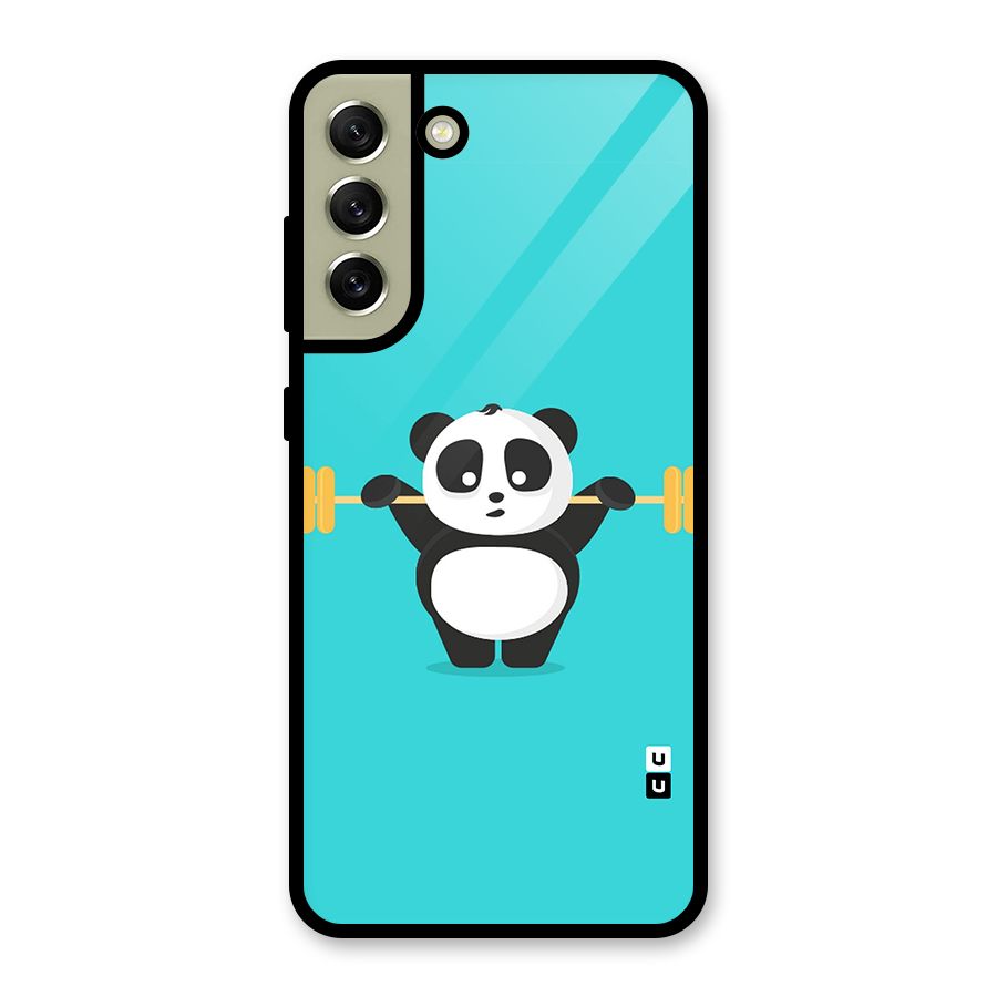 Cute Weightlifting Panda Glass Back Case for Galaxy S21 FE 5G