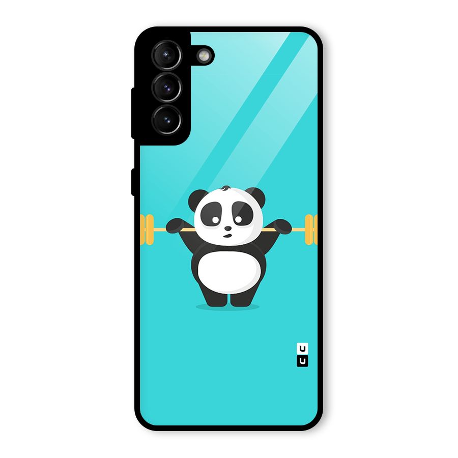 Cute Weightlifting Panda Glass Back Case for Galaxy S21 Plus