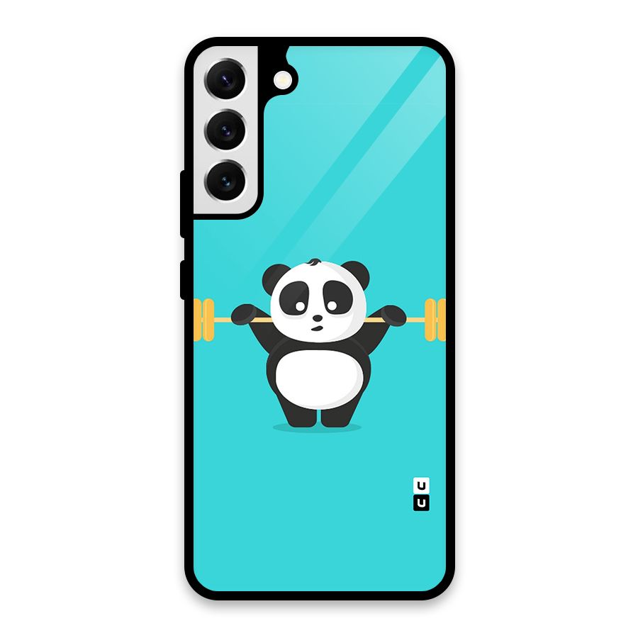 Cute Weightlifting Panda Glass Back Case for Galaxy S22 Plus 5G