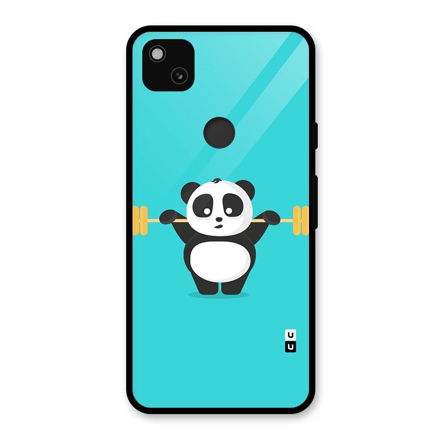 Cute Weightlifting Panda Glass Back Case for Google Pixel 4a