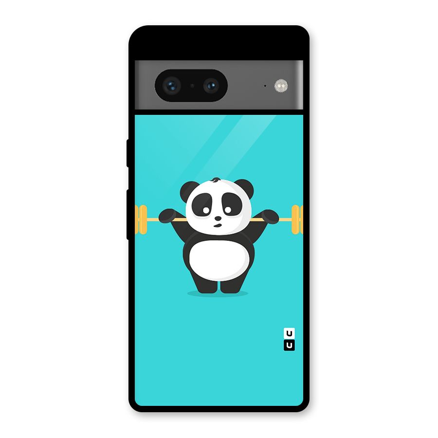Cute Weightlifting Panda Glass Back Case for Google Pixel 7