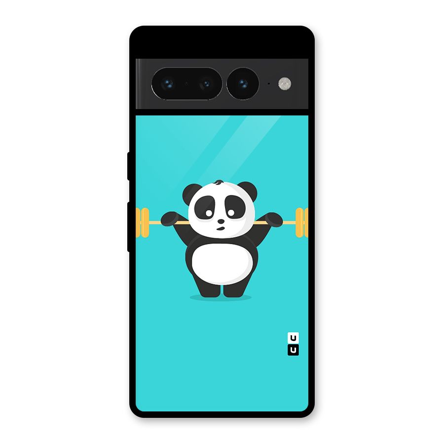 Cute Weightlifting Panda Glass Back Case for Google Pixel 7 Pro