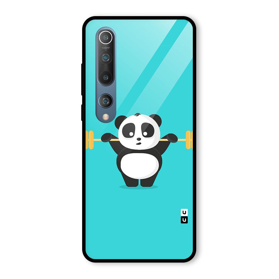 Cute Weightlifting Panda Glass Back Case for Mi 10