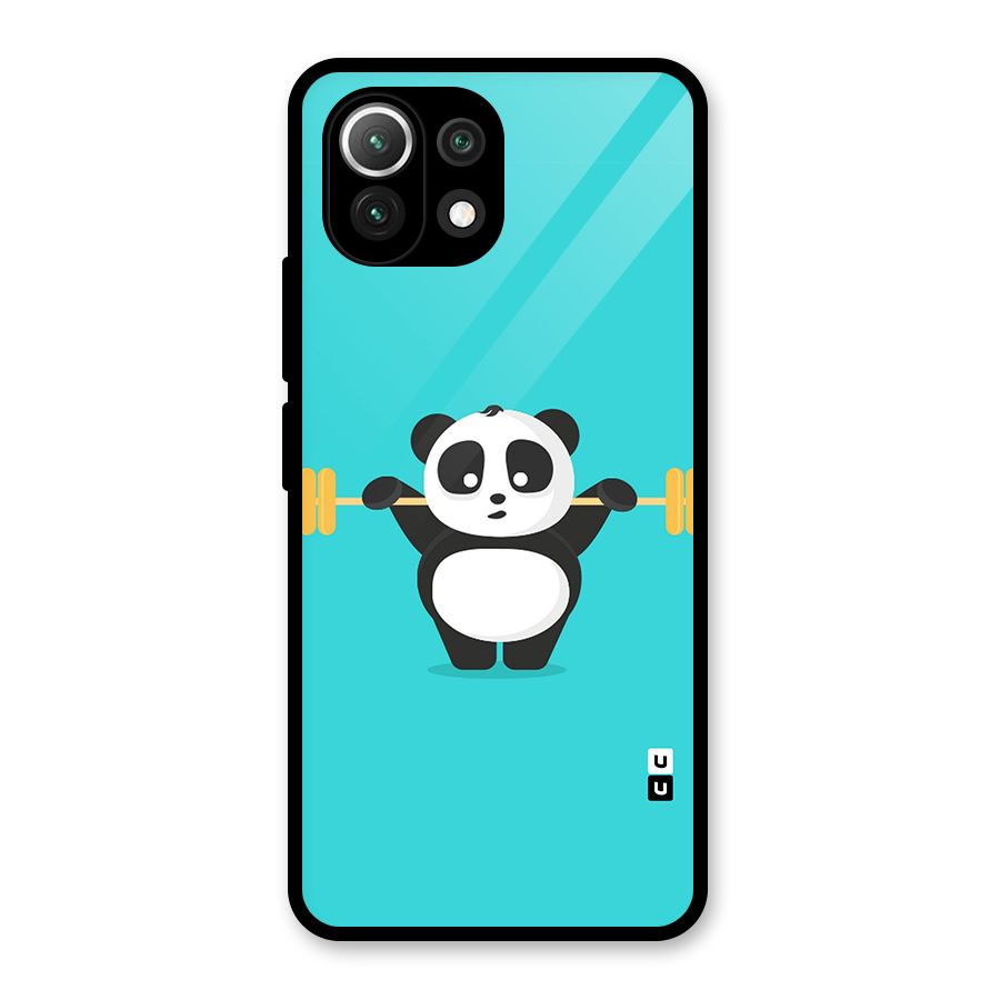 Cute Weightlifting Panda Glass Back Case for Mi 11 Lite