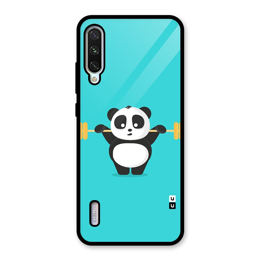 Cute Weightlifting Panda Glass Back Case for Mi A3