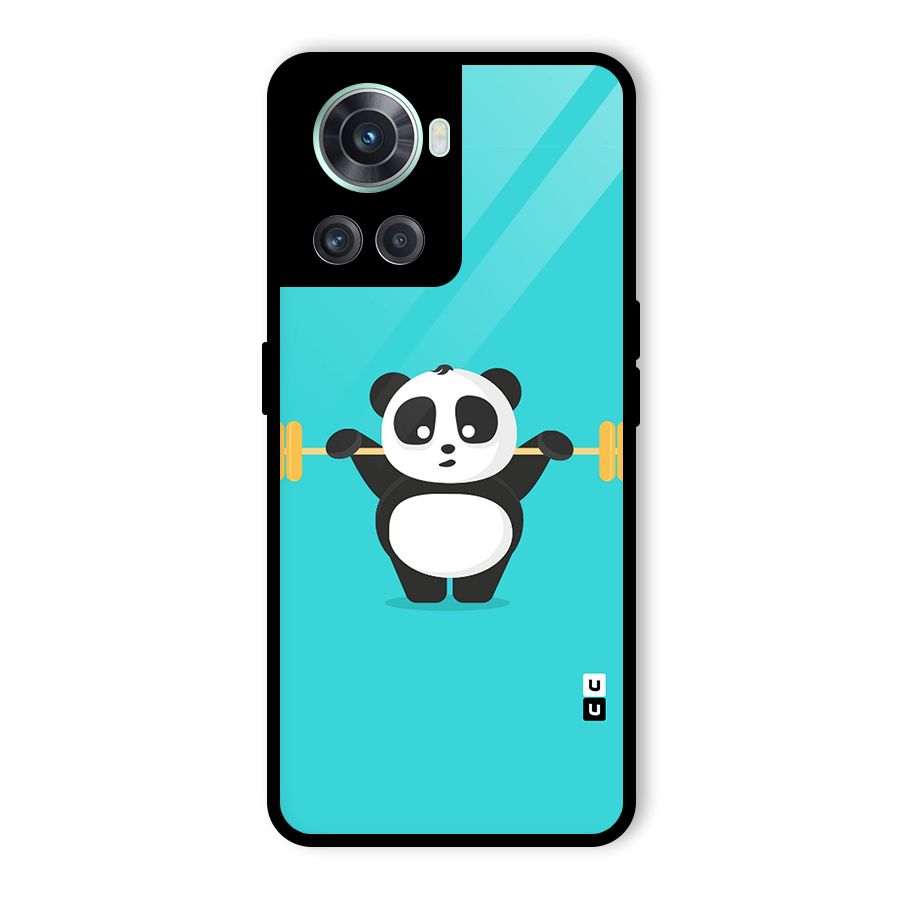 Cute Weightlifting Panda Glass Back Case for OnePlus 10R