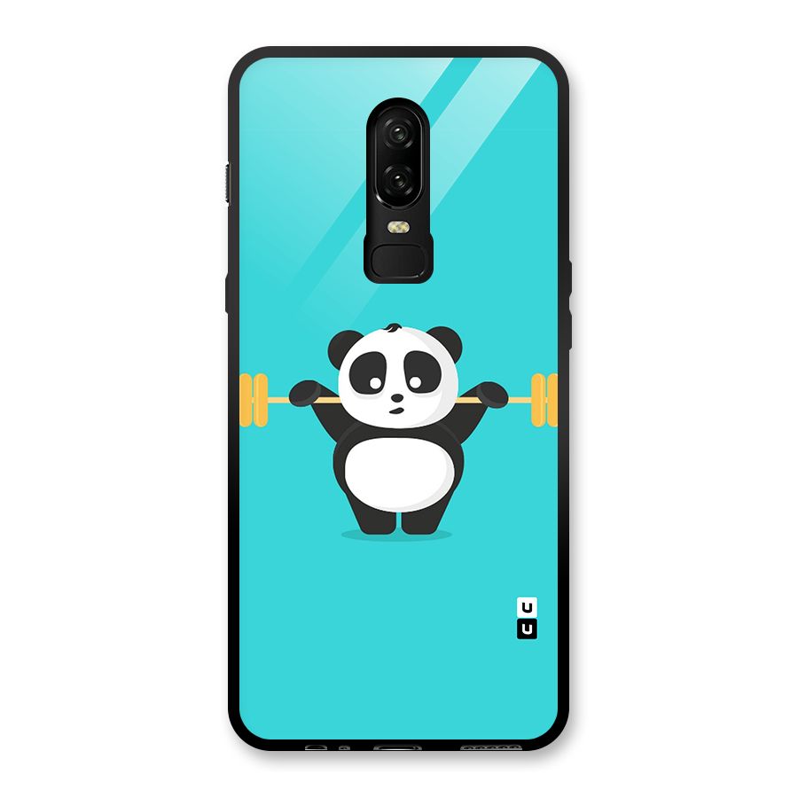 Cute Weightlifting Panda Glass Back Case for OnePlus 6