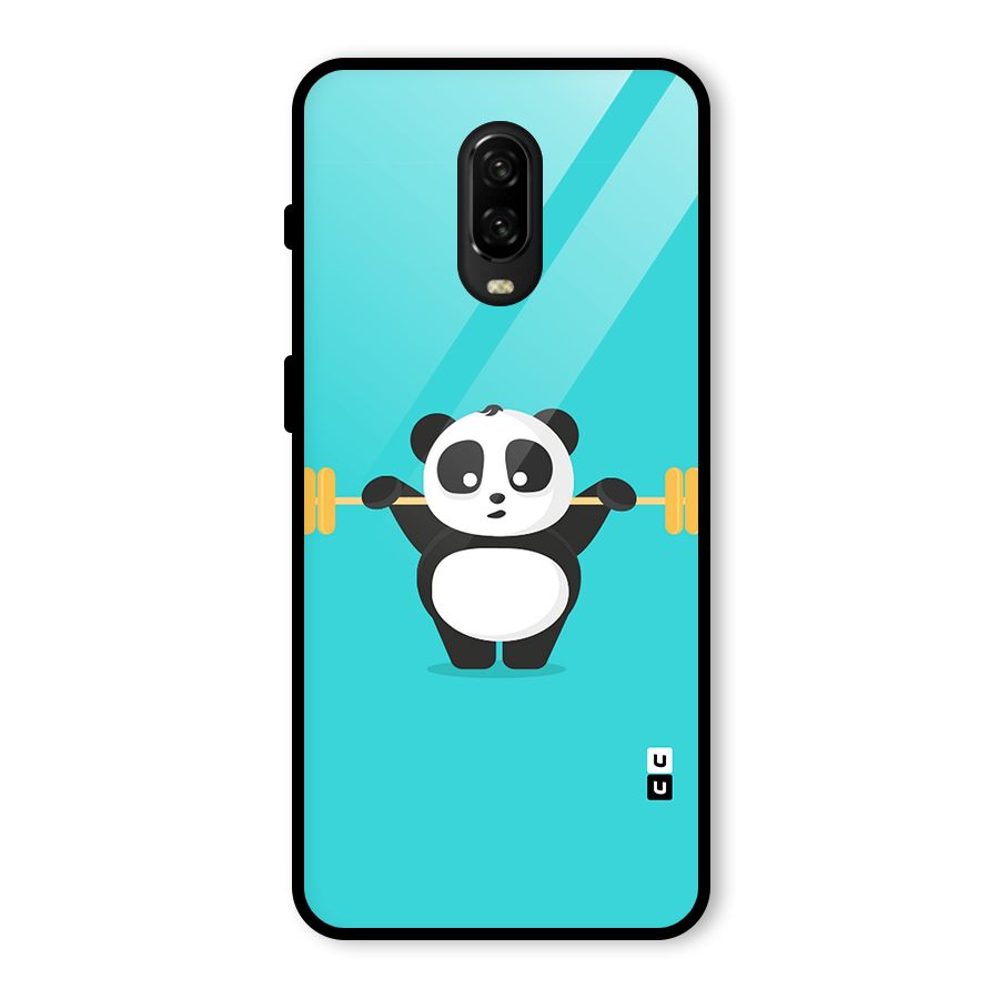 Cute Weightlifting Panda Glass Back Case for OnePlus 6T
