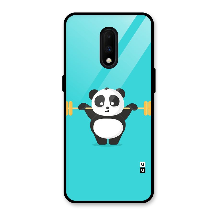 Cute Weightlifting Panda Glass Back Case for OnePlus 7