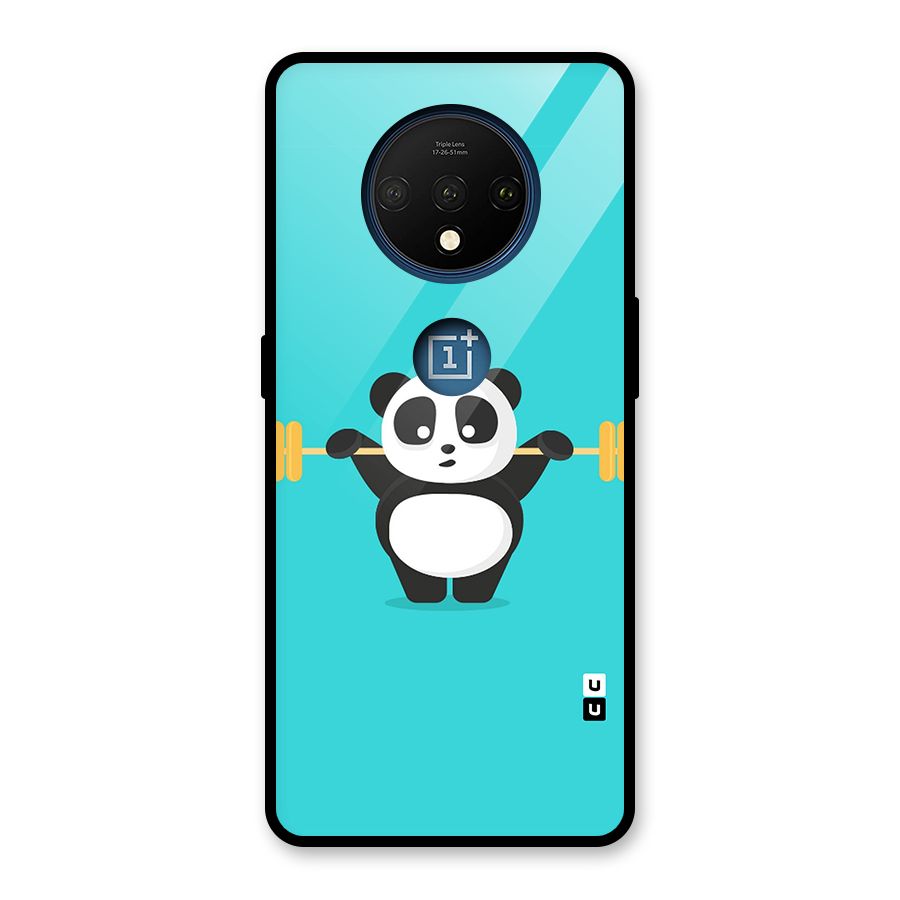 Cute Weightlifting Panda Glass Back Case for OnePlus 7T