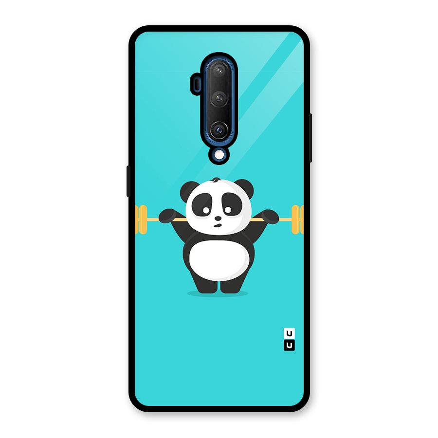 Cute Weightlifting Panda Glass Back Case for OnePlus 7T Pro
