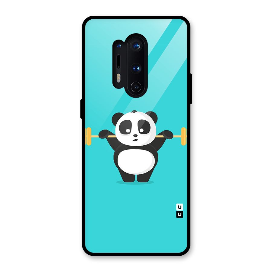 Cute Weightlifting Panda Glass Back Case for OnePlus 8 Pro
