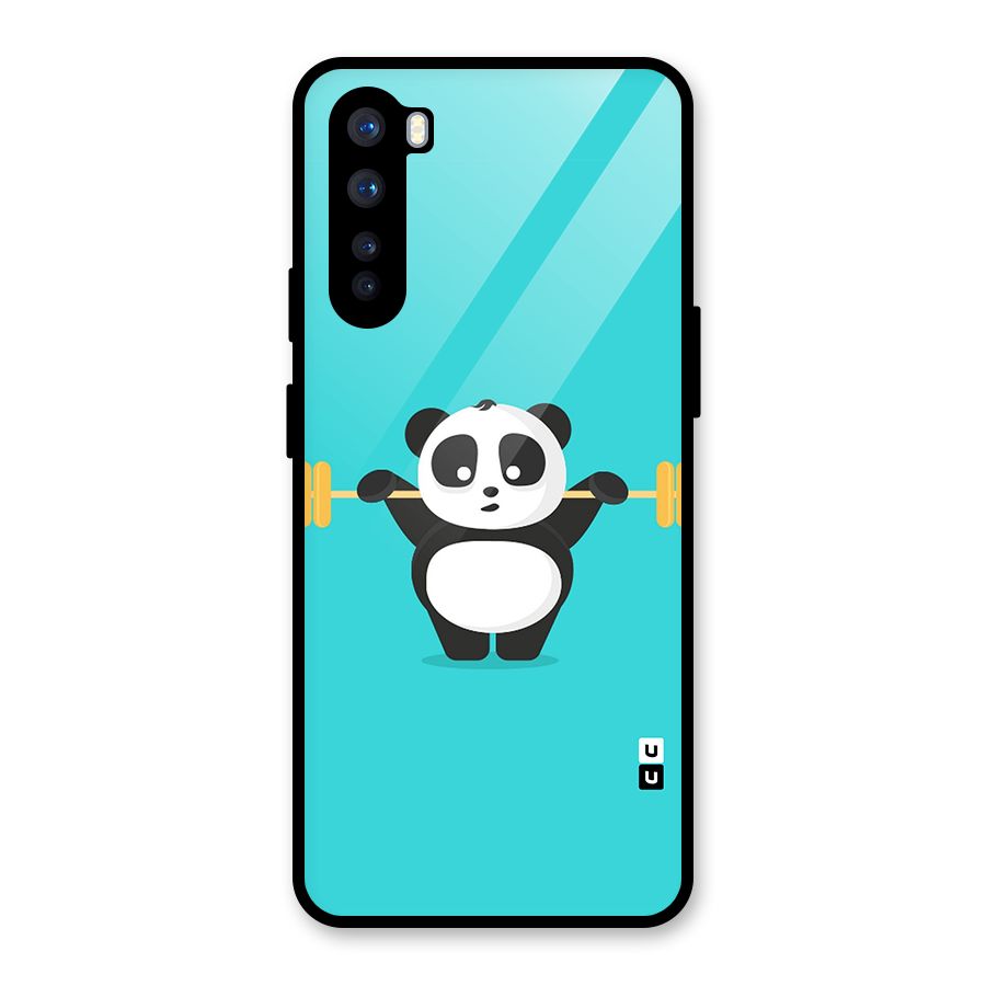 Cute Weightlifting Panda Glass Back Case for OnePlus Nord