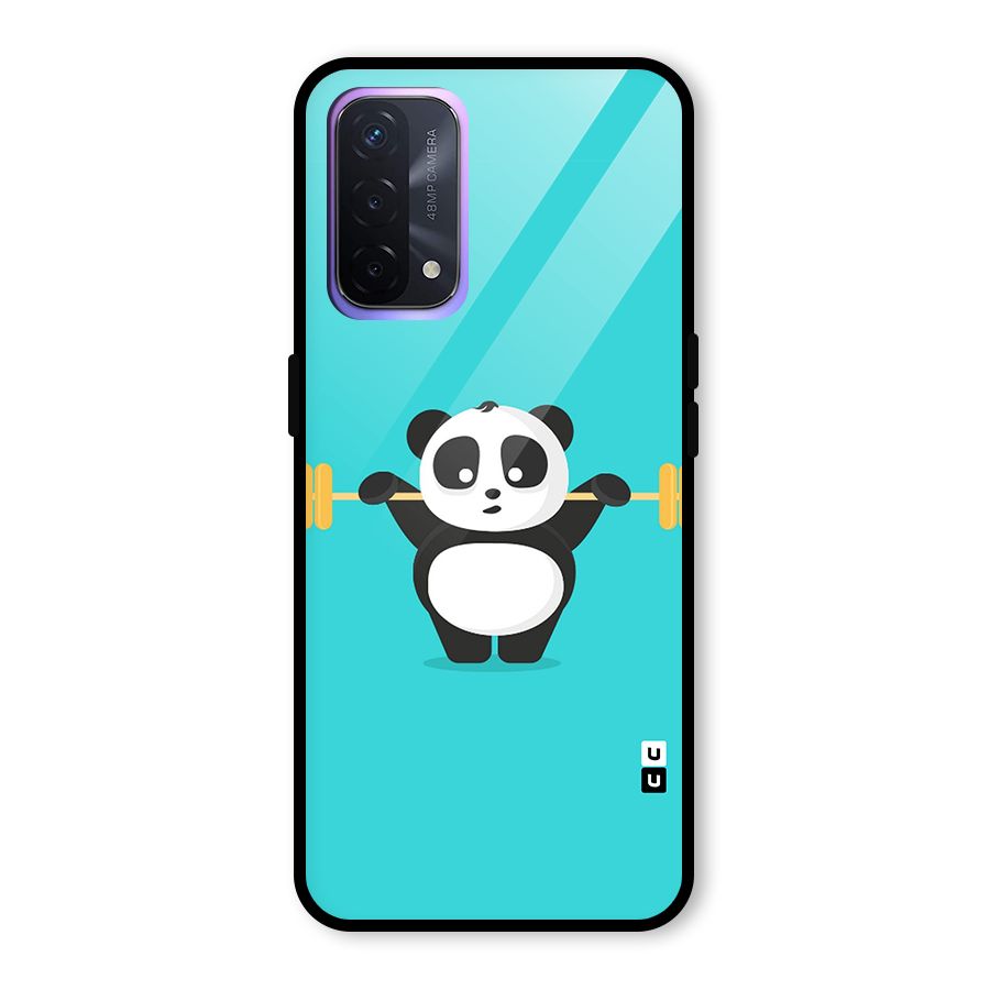 Cute Weightlifting Panda Glass Back Case for Oppo A74 5G