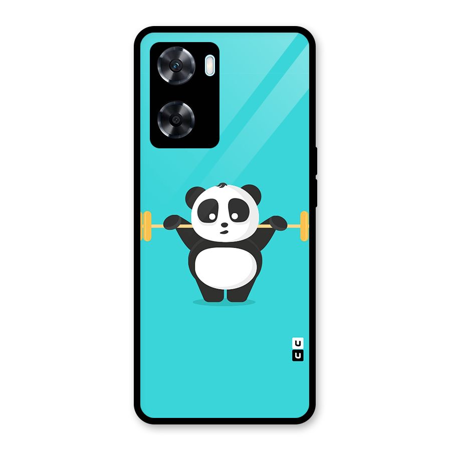 Cute Weightlifting Panda Glass Back Case for Oppo A77