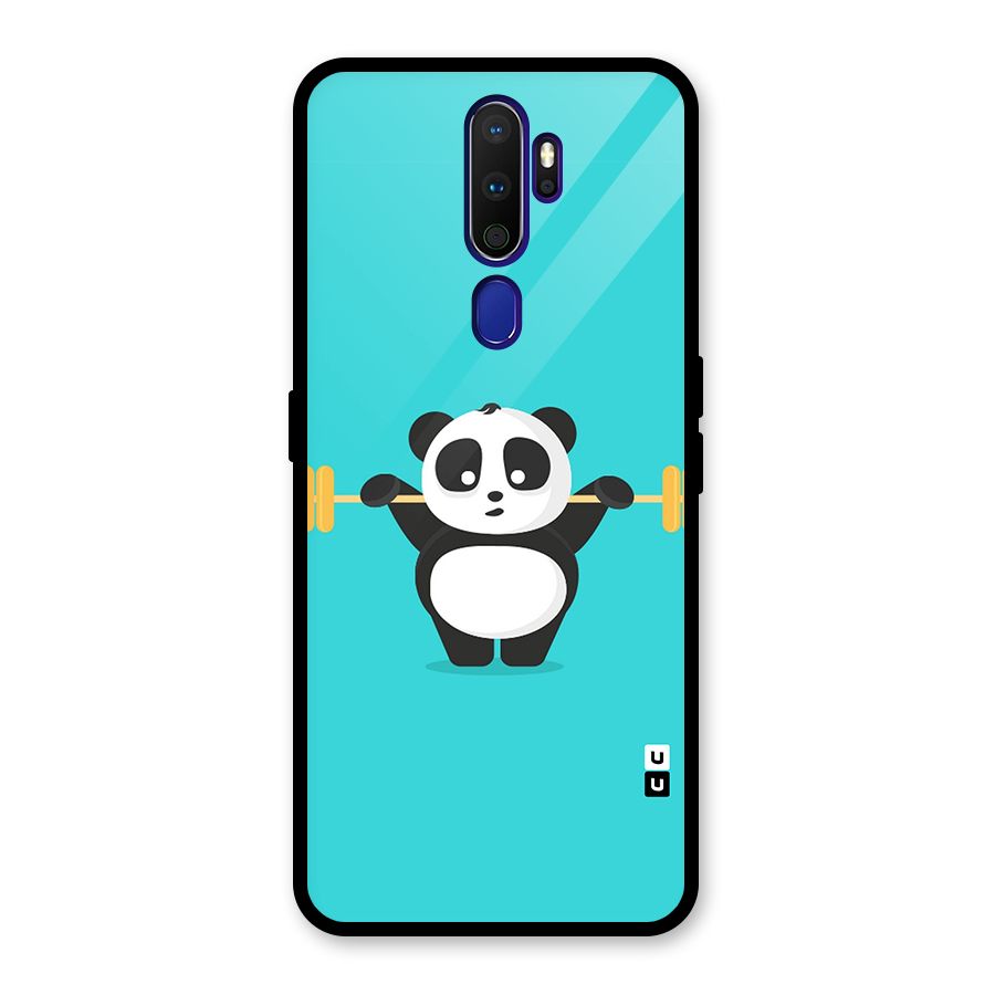 Cute Weightlifting Panda Glass Back Case for Oppo A9 (2020)