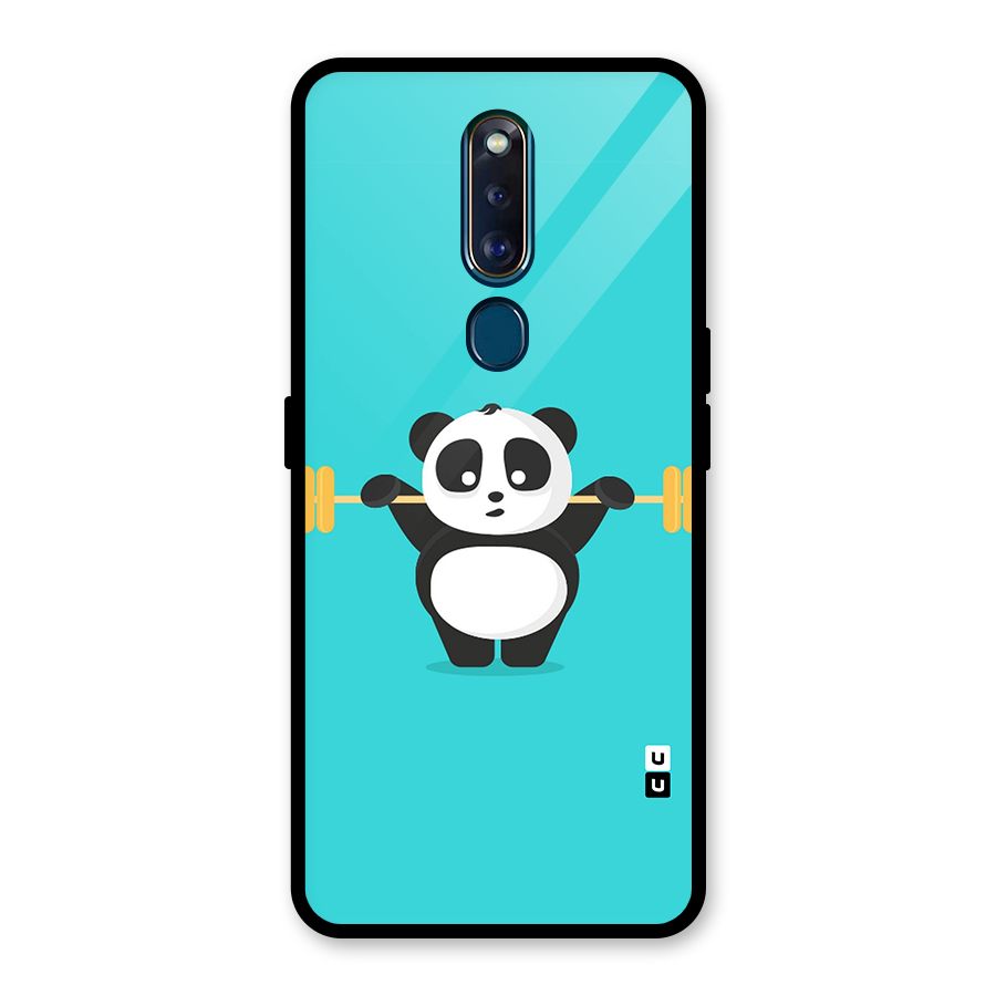 Cute Weightlifting Panda Glass Back Case for Oppo F11 Pro