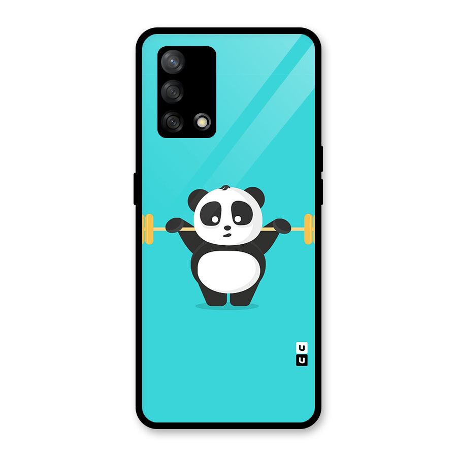 Cute Weightlifting Panda Glass Back Case for Oppo F19