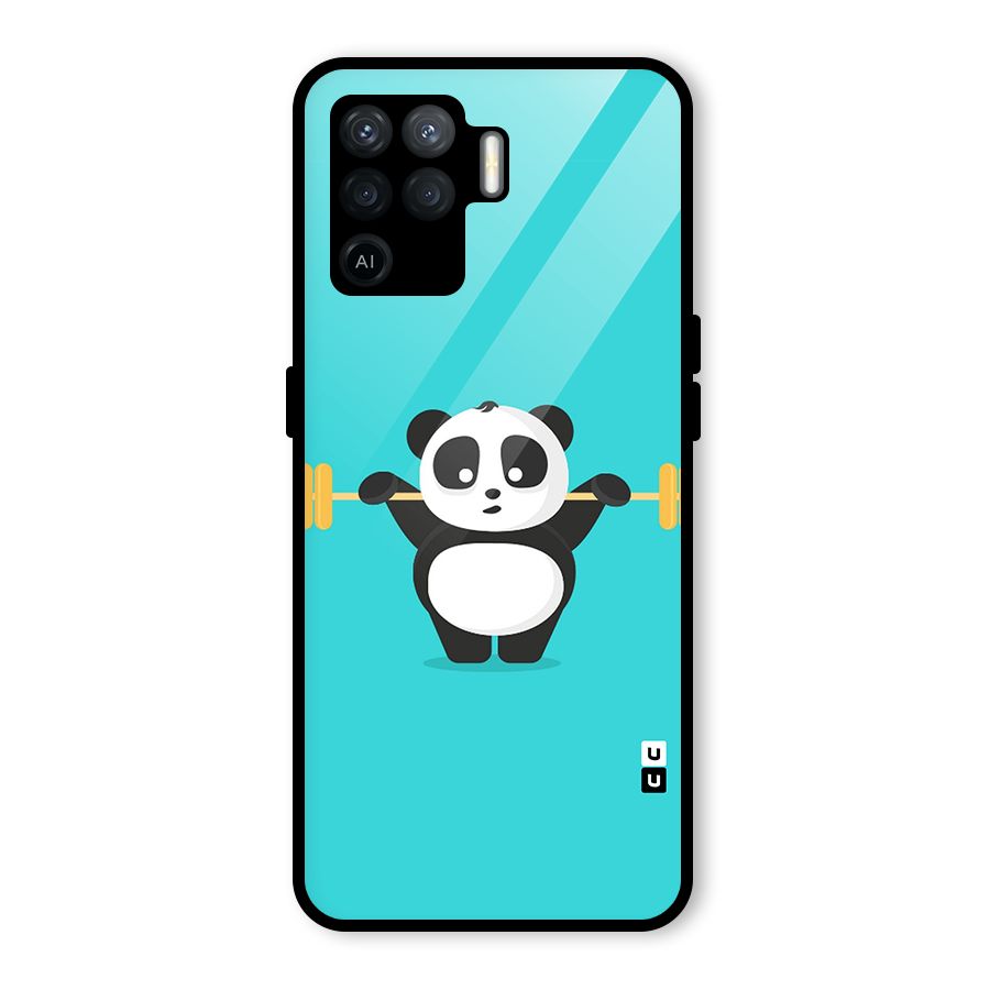 Cute Weightlifting Panda Glass Back Case for Oppo F19 Pro