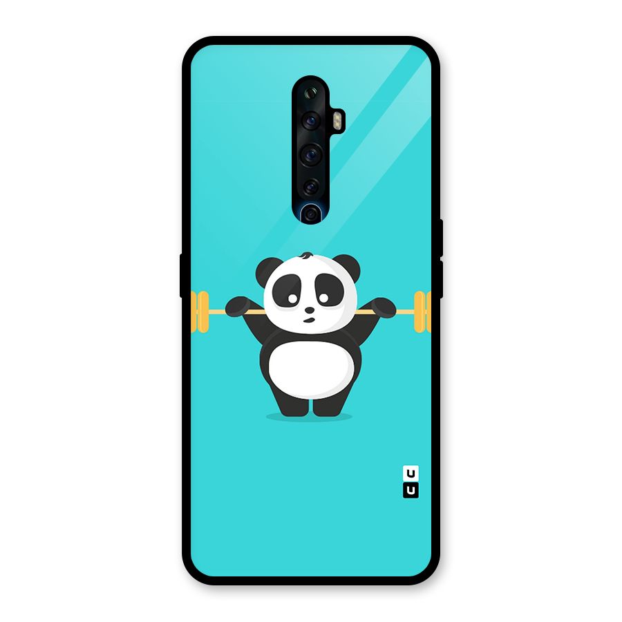 Cute Weightlifting Panda Glass Back Case for Oppo Reno2 F