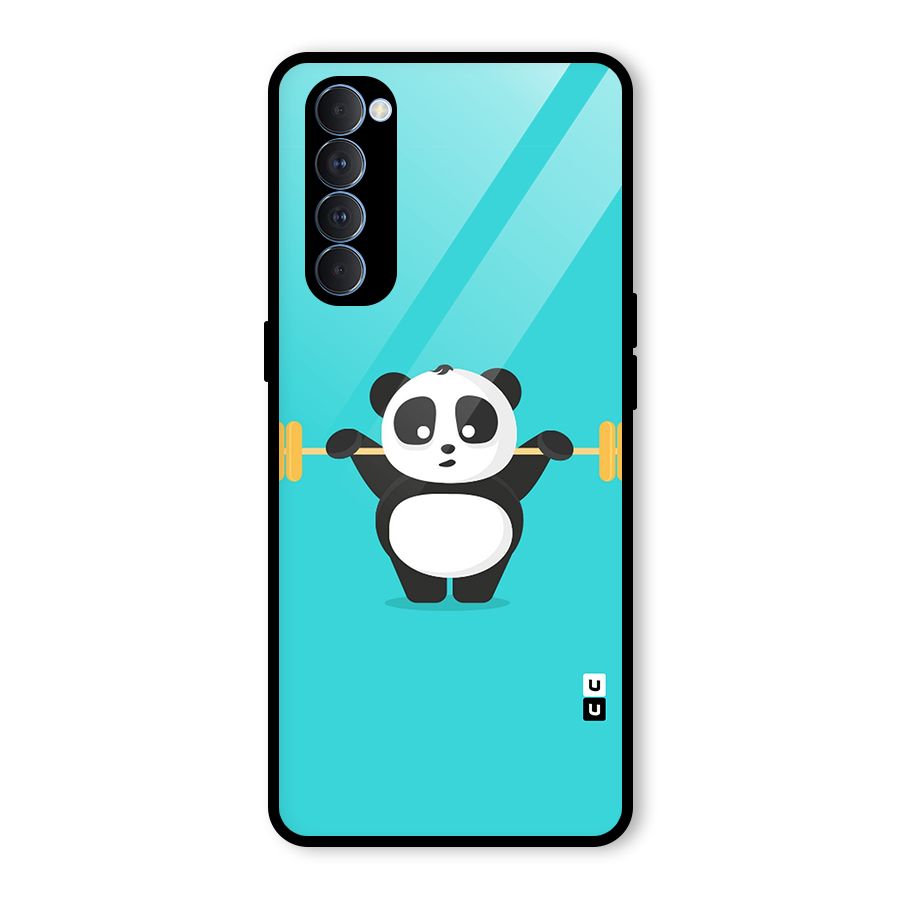 Cute Weightlifting Panda Glass Back Case for Oppo Reno4 Pro