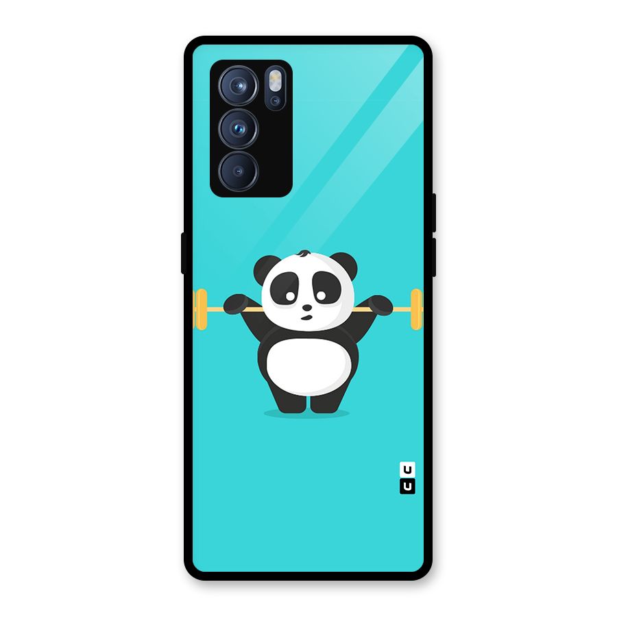 Cute Weightlifting Panda Glass Back Case for Oppo Reno6 Pro 5G