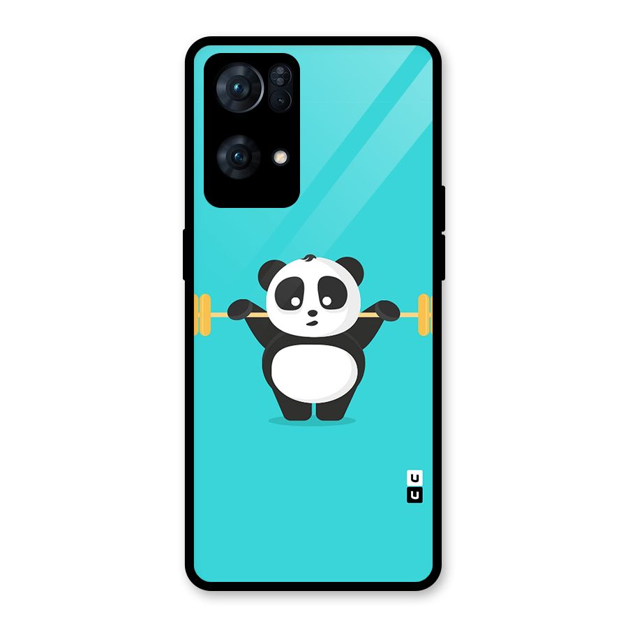 Cute Weightlifting Panda Glass Back Case for Oppo Reno7 Pro 5G