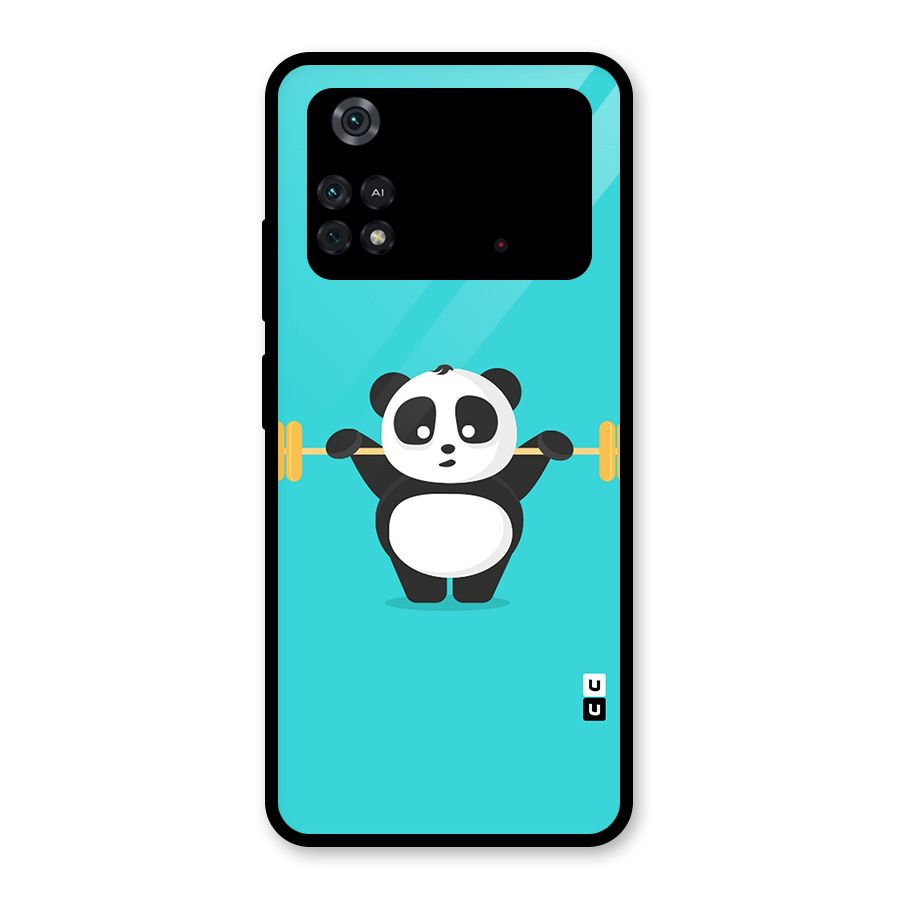 Cute Weightlifting Panda Glass Back Case for Poco M4 Pro 4G