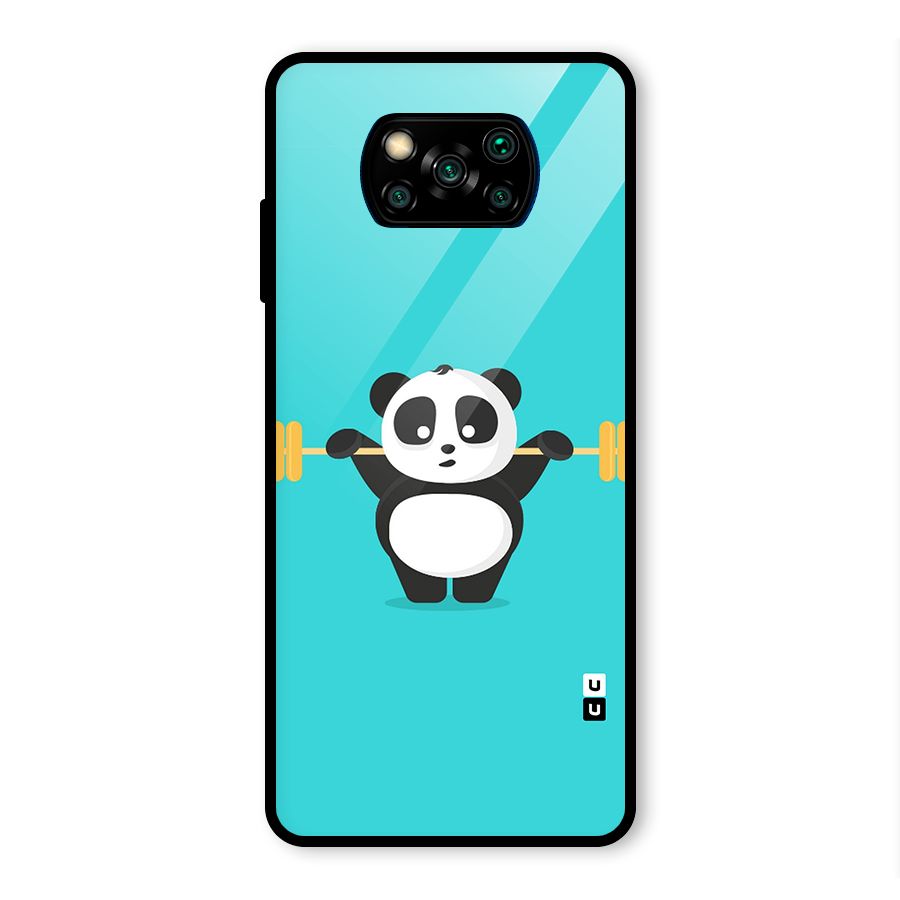 Cute Weightlifting Panda Glass Back Case for Poco X3 Pro