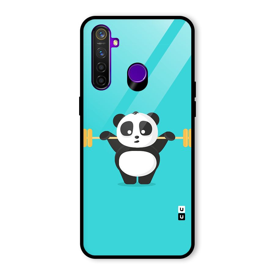 Cute Weightlifting Panda Glass Back Case for Realme 5 Pro