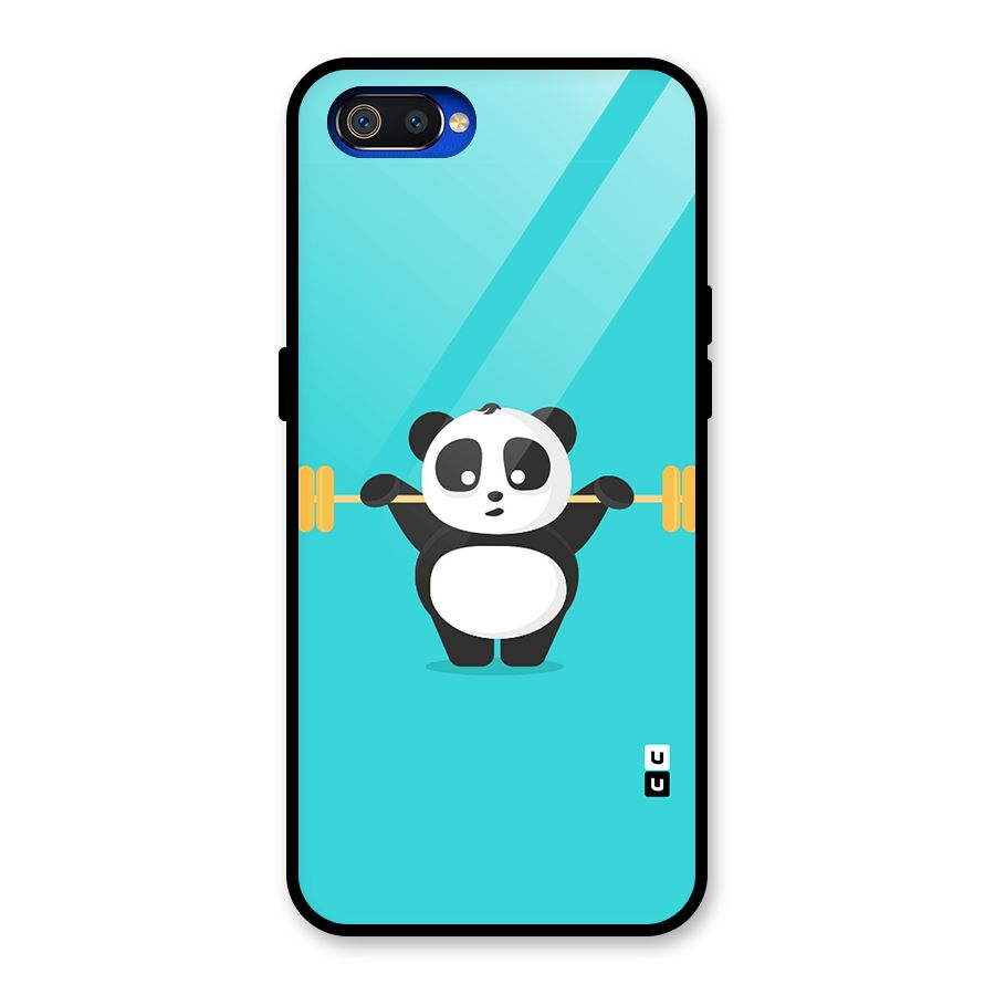 Cute Weightlifting Panda Glass Back Case for Realme C2