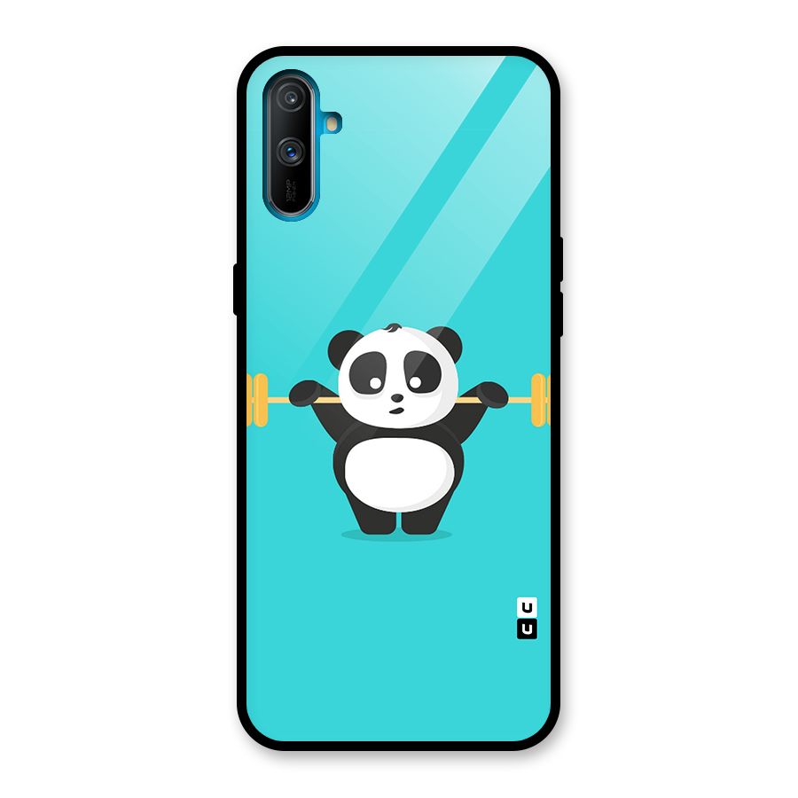 Cute Weightlifting Panda Glass Back Case for Realme C3