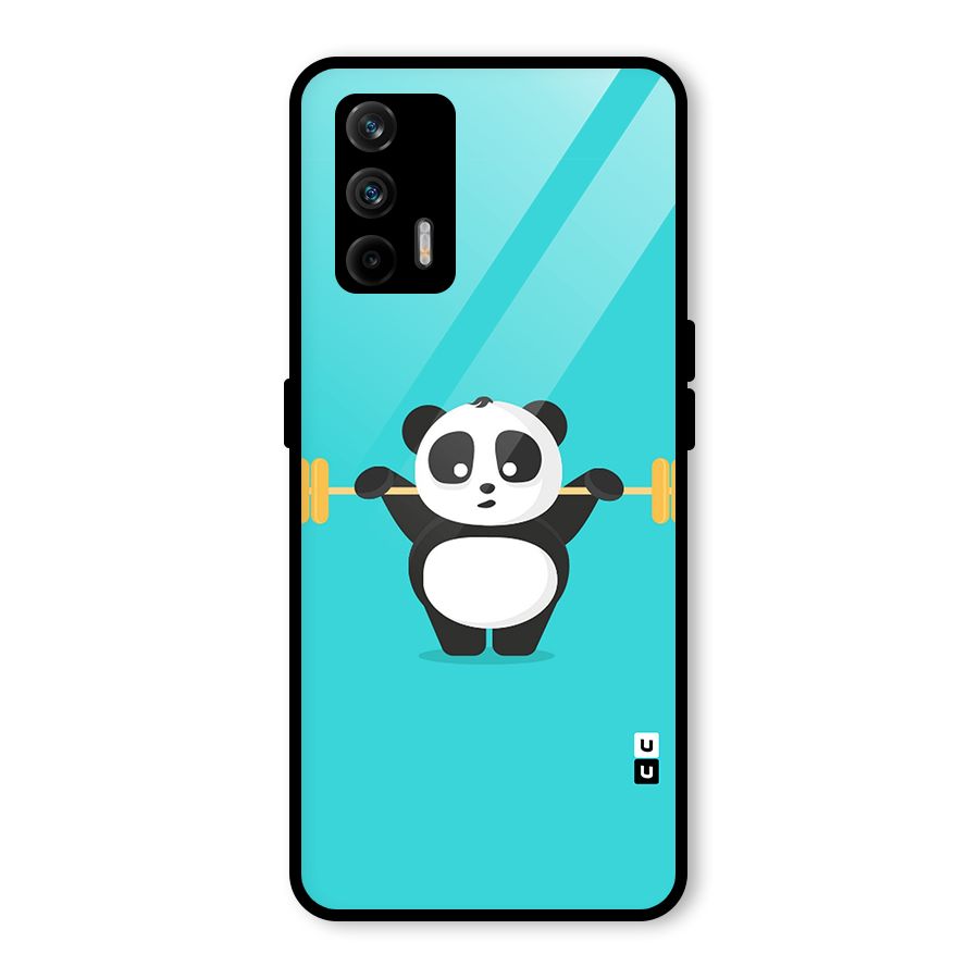 Cute Weightlifting Panda Glass Back Case for Realme GT 5G
