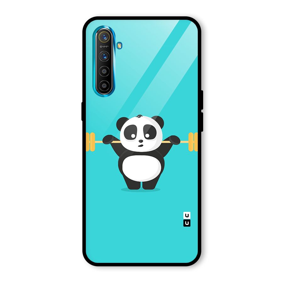 Cute Weightlifting Panda Glass Back Case for Realme X2