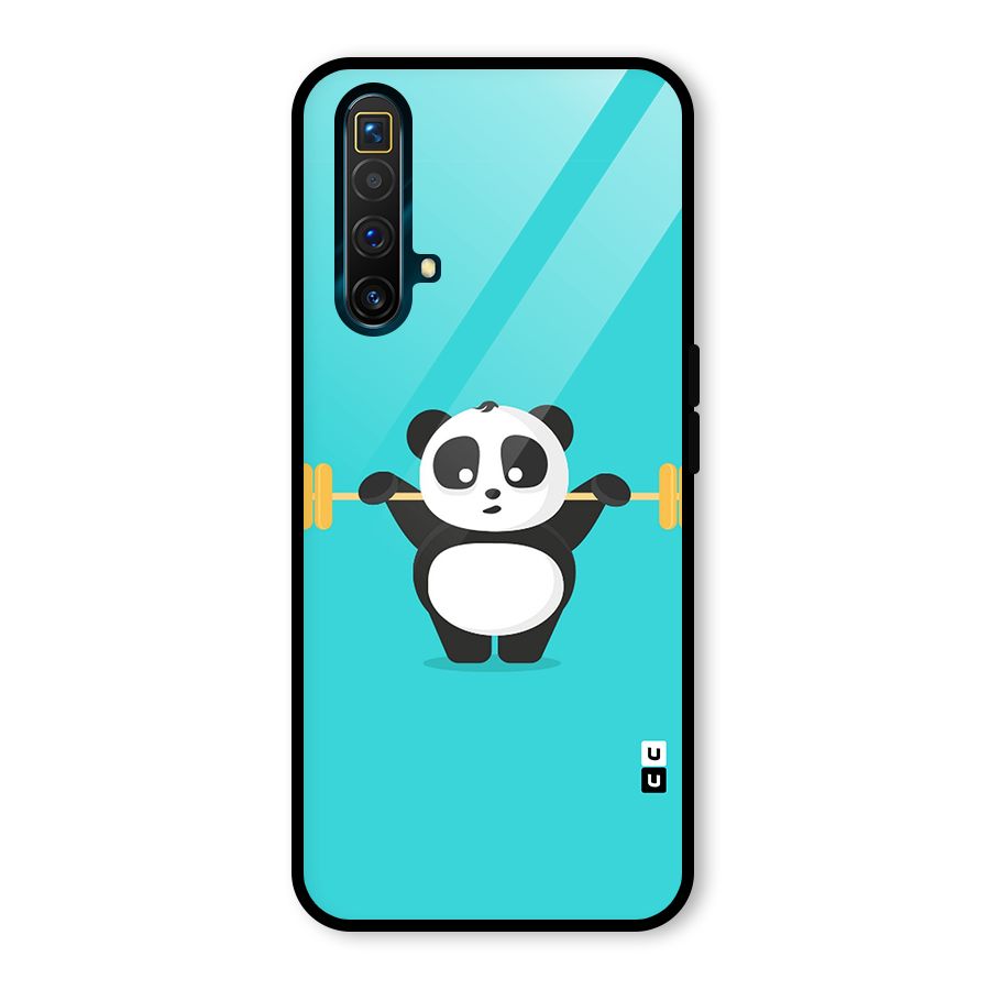 Cute Weightlifting Panda Glass Back Case for Realme X3